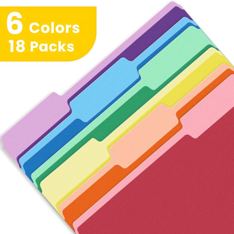 SUNEE File Folders, 18 Pack Manilla Folders 8.5 x 11, Colored Folder Office Organization Home School Folders for Documents Files Paper,6 Assorted Colors - Image 3